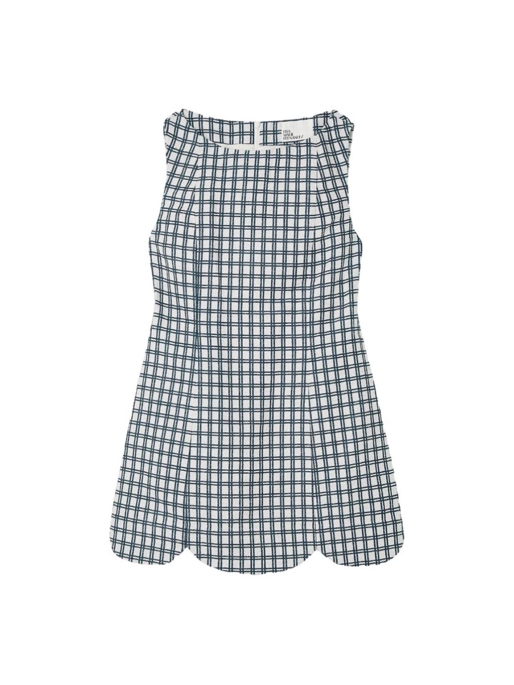 Lisa Marie Fernandez Navy and White Check Scallop-Hem Mini Dress